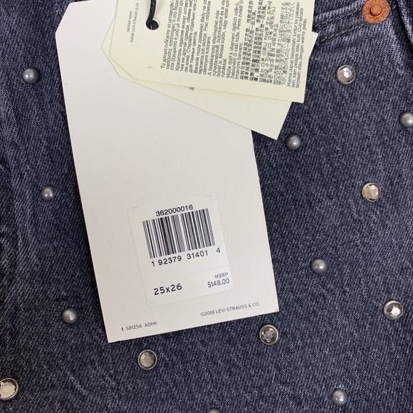 LEVI’S 501 Crystal Crop Jeans Black Embellished - Picture 6 of 8